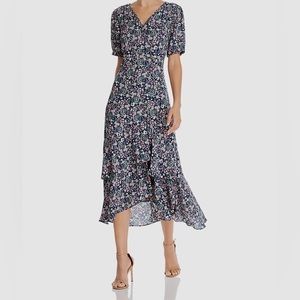 Nanette Lepore Navy Pink Cabana Green Floral Print Tiered Wrap Midi Dress Size 6